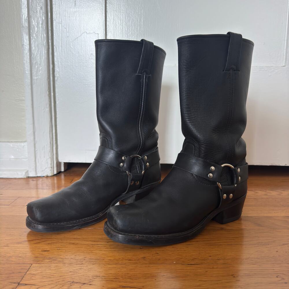 Frye Black Leather Harness Boots Made in the USA Size 9.5